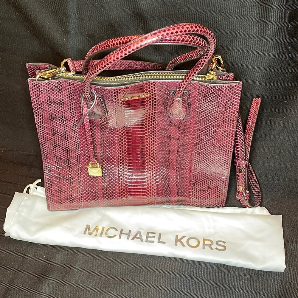 Burgundy genuine snake skin Michael Kors handbag